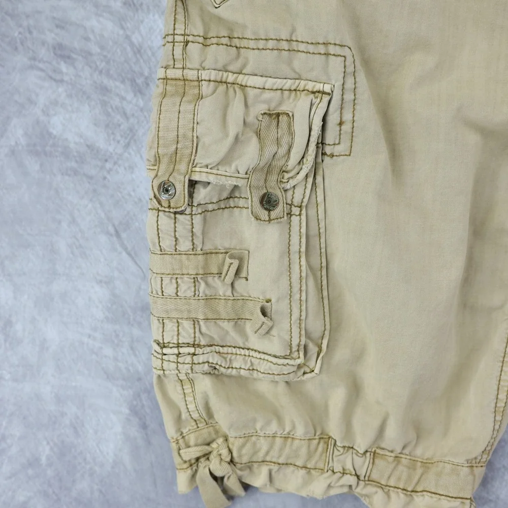 Jet Lag Cargo Shorts Mens 38 Tan Distressed Gorpcore Vintage Y2K Streetwear Belt